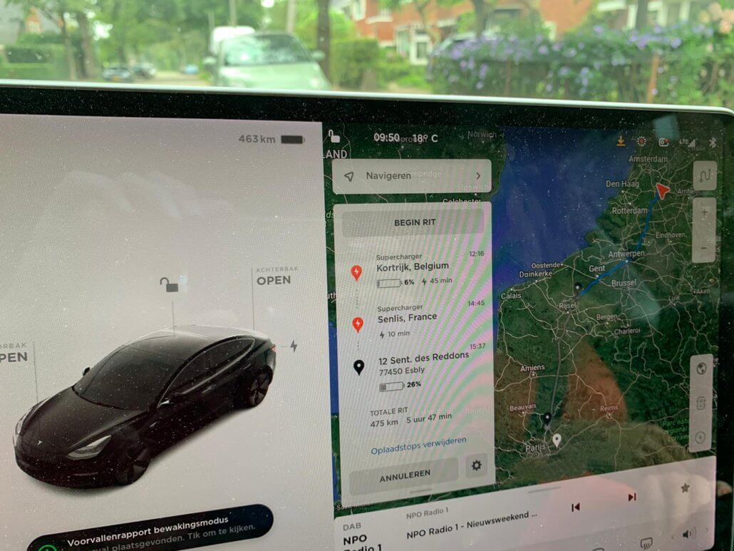 Tesla navigatie naar Frankrijk