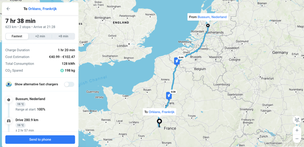 Chargetrip GO Routeplanner naar de Loirestreek Frankrijk
