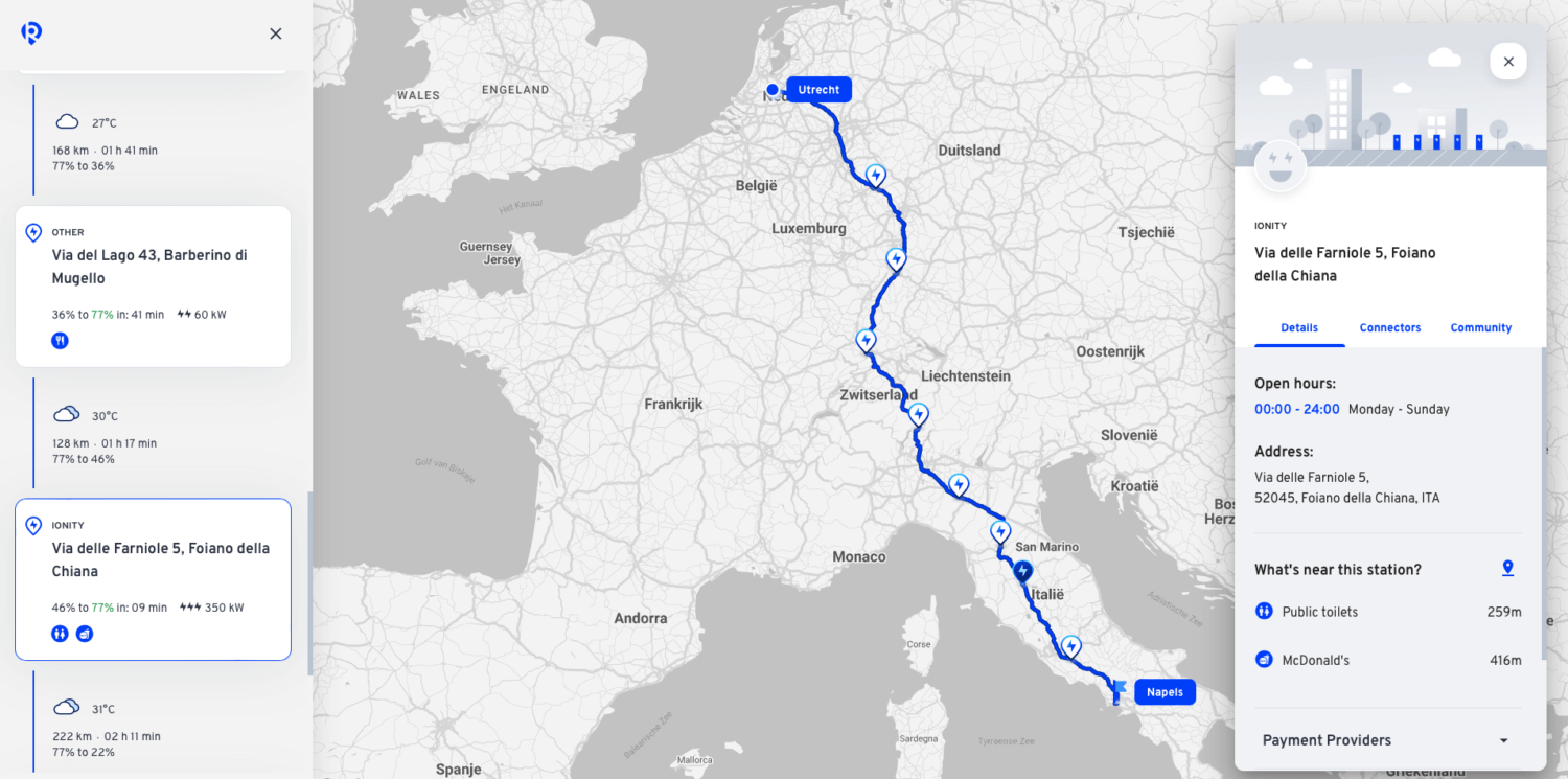 De Electric Routes routeplanner app Elektrischeautovakanties.nl