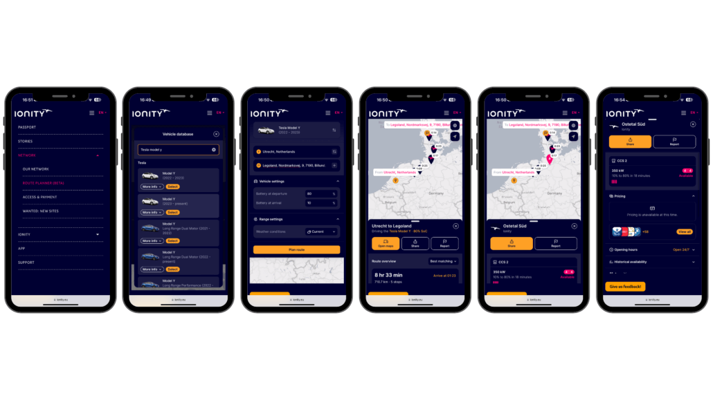 De IONITY routeplanner kun je ook op je mobiel gebruiken